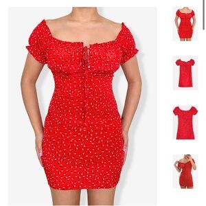 Red Floral Smocked Dress